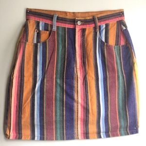 Vintagw rainbow stripe denim skirt.